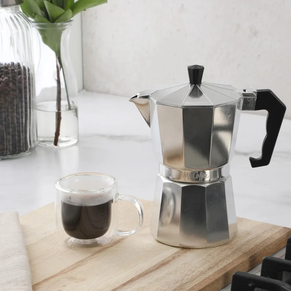 Mr. Coffee Espresso Maker Unisex 6 Cup Silver New Brixia Moka Pot 67858.03